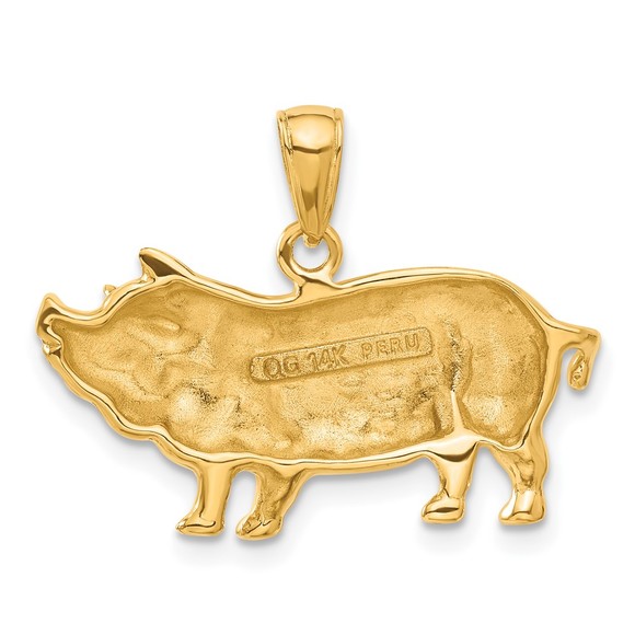 14k Yellow Gold Pot Belly Farm Animal Pig Piglet Necklace Charm Pendant - Picture 3 of 4